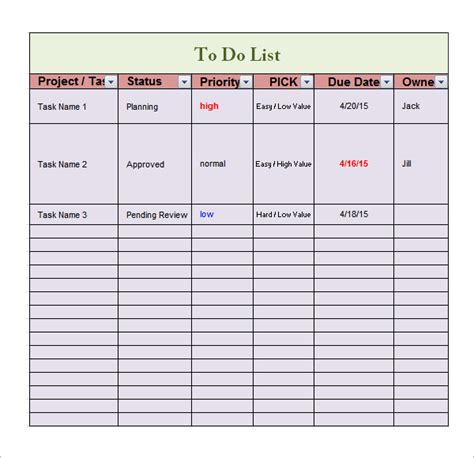 Get To Do List Template Excel (xls) Microsoft Excel Templates