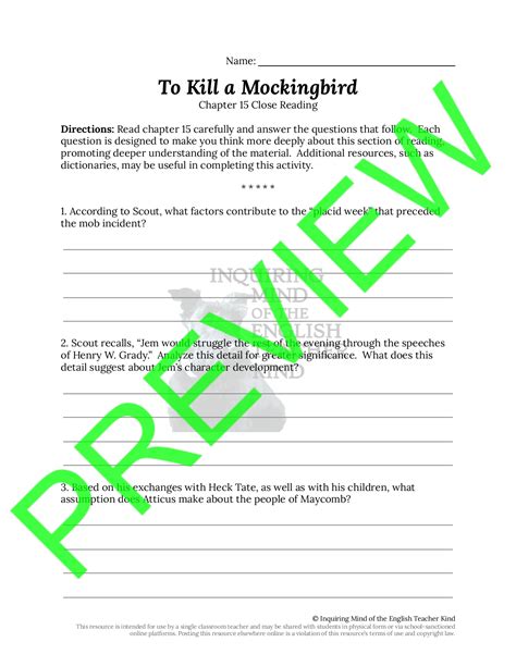 To Kill A Mockingbird Worksheets