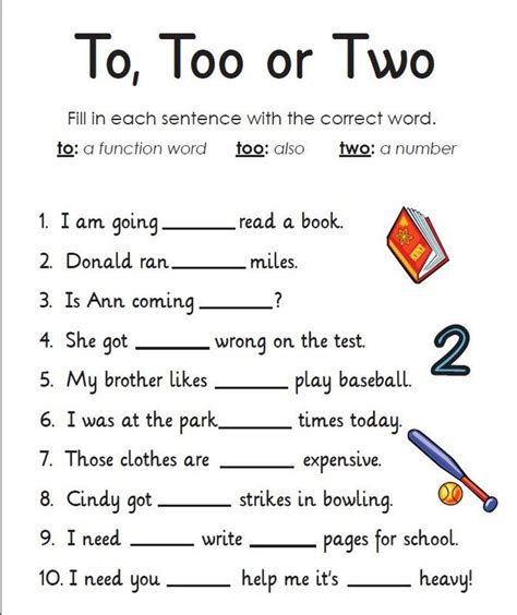 To Too And Two Worksheet
