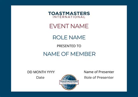 Toastmasters Certificate Of Appreciation Template