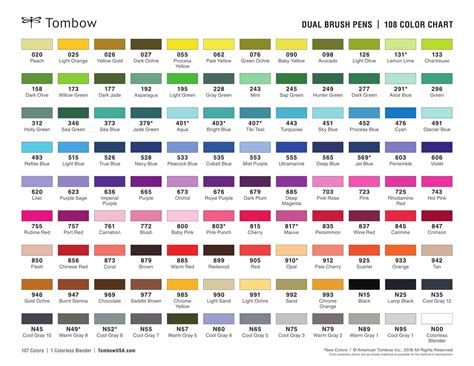 Tombow Colour Chart