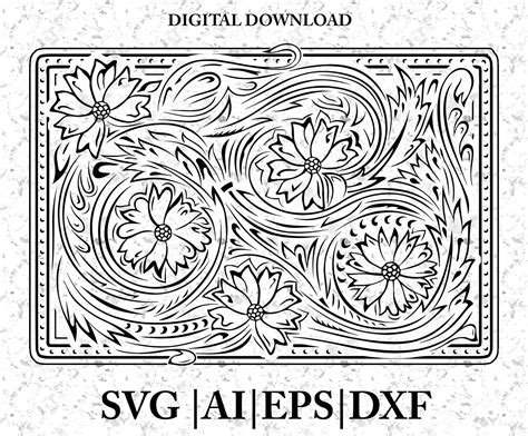 Download Tooled Leather Floral Print SVG File - SVG Design Commercial Use DXF Files