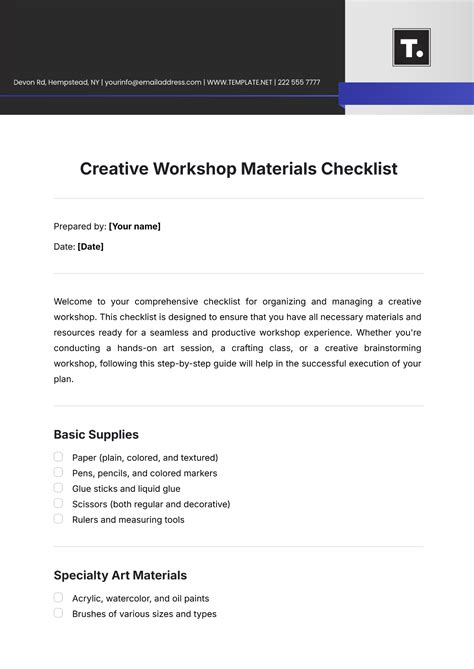 Tools and Materials Checklist