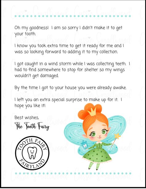Tooth Fairy Late Letter Printable Free