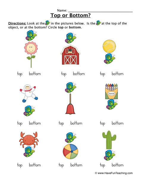 Top Bottom Worksheets Kindergarten
