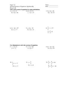 Topic 3.2 - Solving Systems of Equations Algebraically Worksheet for