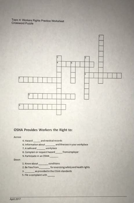 Topic 4 Workers Rights Practice Worksheet Crossword Puzzle Answers