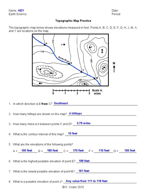 Topographic Map Exercise Answers