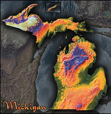 Michigan State USA 3D Render Topographic Map Neutral Border Digital Art