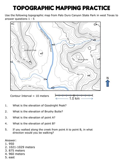 Topographic Map Reading Worksheet Answers - worksheet