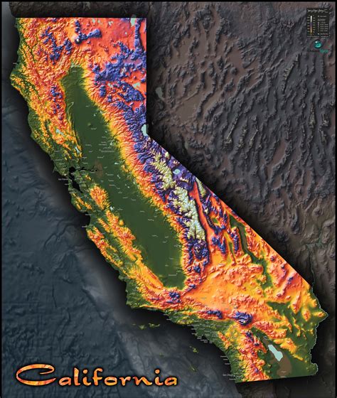 Digital topographic elevations map of California Elevation map