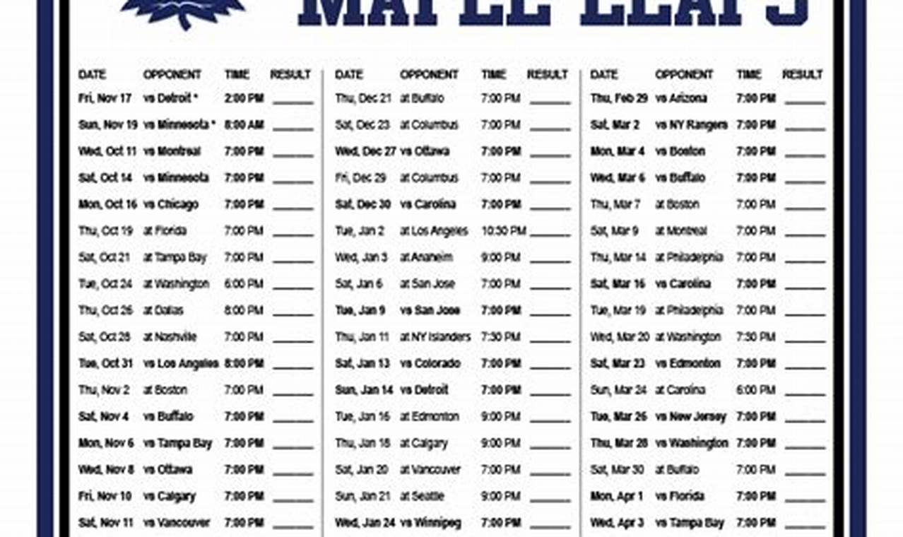 Toronto Maple Leafs Schedule 2024 24 Printable