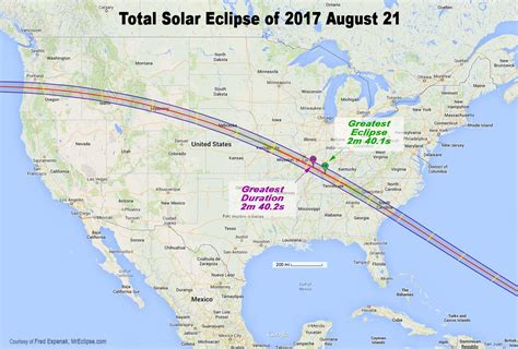 Map of the path of the total solar eclipse over the USA on August 21st