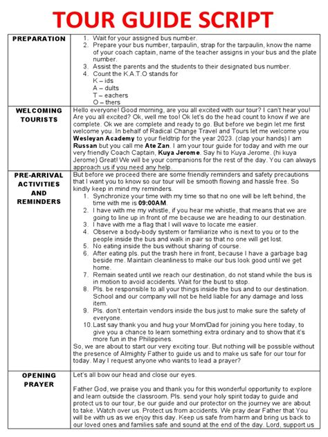 Tour Guide Instructions