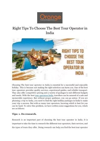 Tour Operator Selection Tips