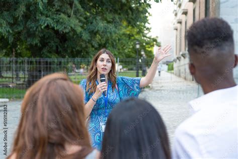 Tour guide talking group