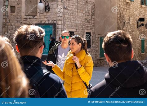 Tourist guide talking