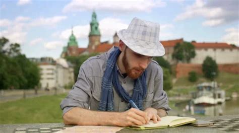 Tourist making notes