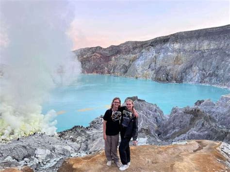 Tourists With Local Guide Ijen