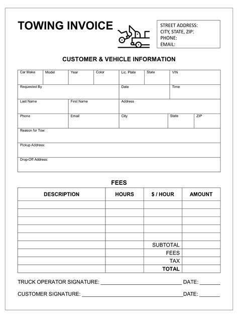 Towing Company Receipt Template