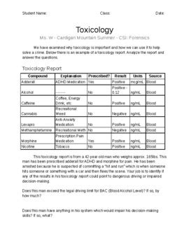 Toxicology Case Studies Worksheet