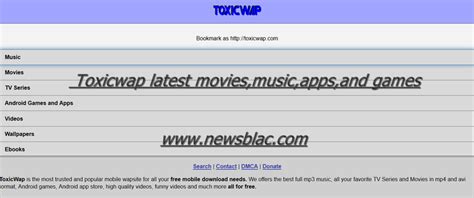 Screenshot of the Toxicwap website interface highlighting the search bar and genre navigation