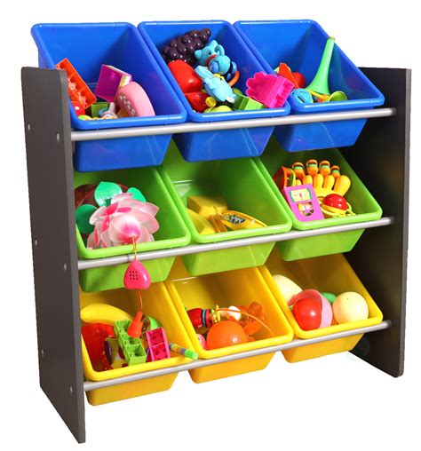 3Tier Kid's Toy Storage Organizer with 9 Plastic Bins