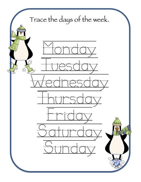Trace Days Of The Week Worksheet