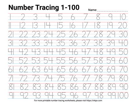Tracing Numbers 1 To 100 Worksheet