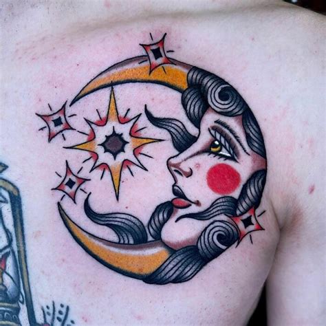 Trad Moon Tattoo