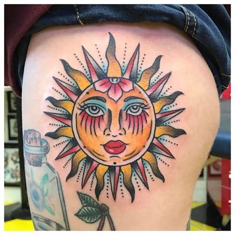 1st tattoo!! Traditional Sun done by Tom Veling at Abaddon