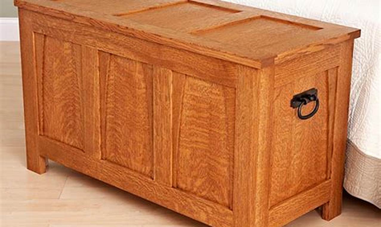 Traditional oak wood blanket chest for storage