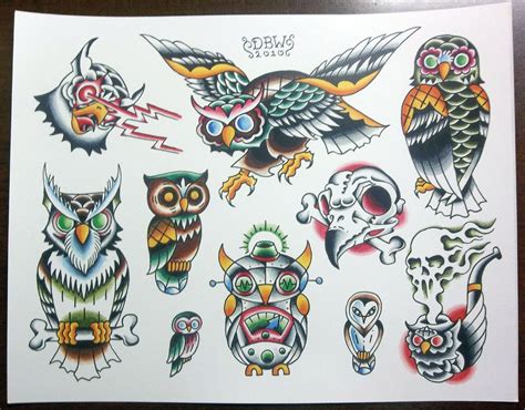 Traditional Owl Tattoo Flash