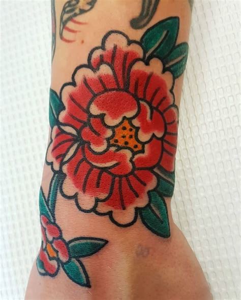 Traditional Peony Tattoo