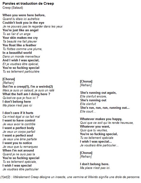 Traduction Chanson Creep