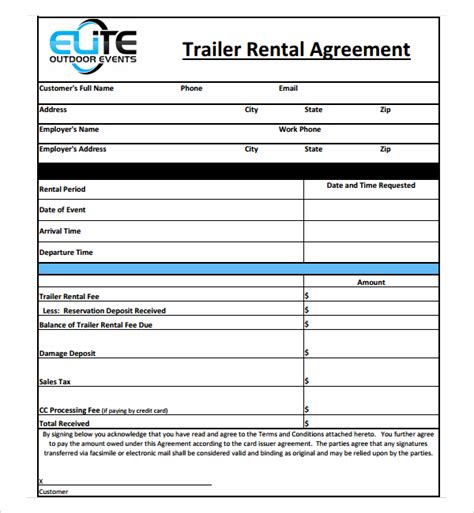 Trailer Rental Agreement Template Free