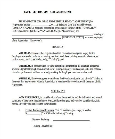 Training Agreement Between Employer And Employee Template