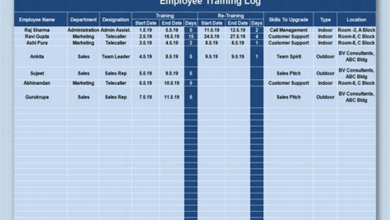 Training Course Information, Excel Templates