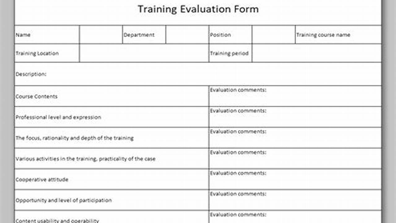 Training Evaluation, Excel Templates