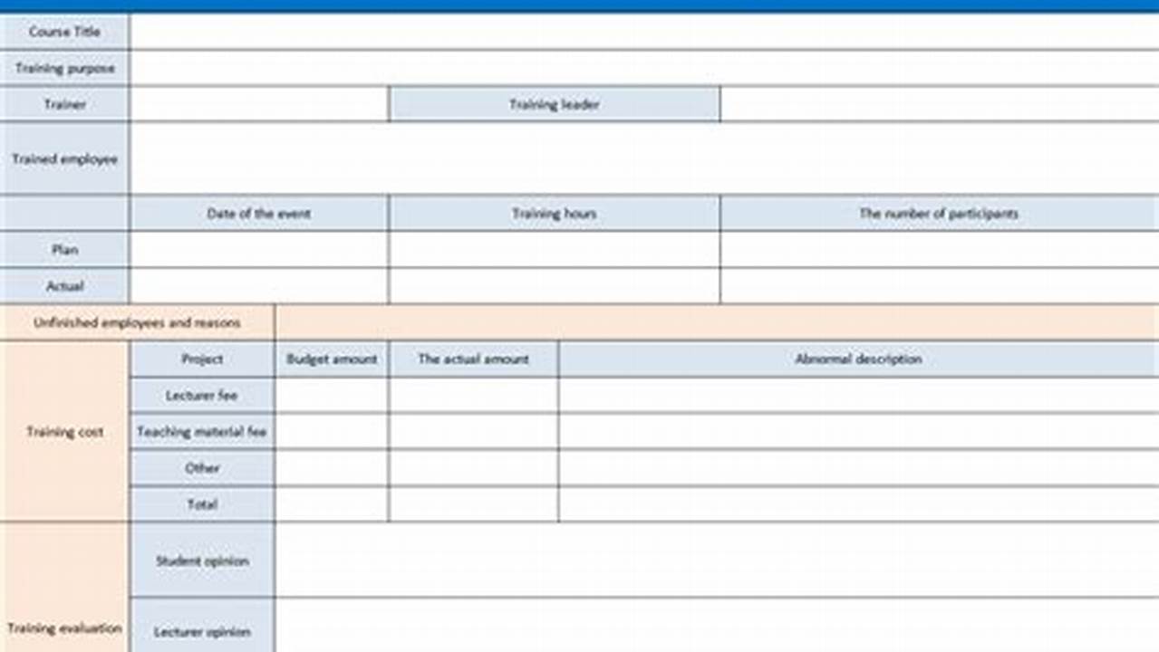 Training Reporting, Excel Templates