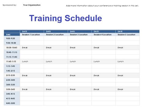 Training Calendar Format