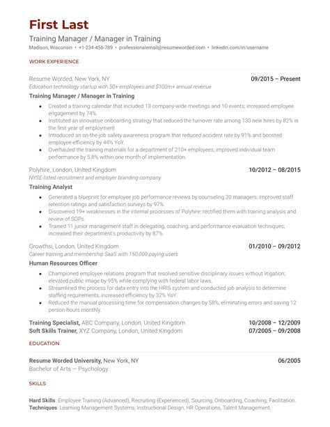 Training Manager Resume Summary Examples