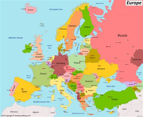 MAP Europe Map with Countries Labeled