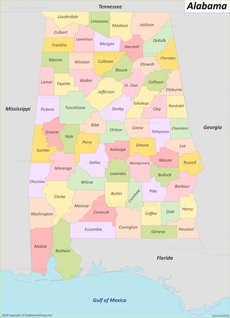 Training and Certification Options for MAP Map of Counties in Alabama
