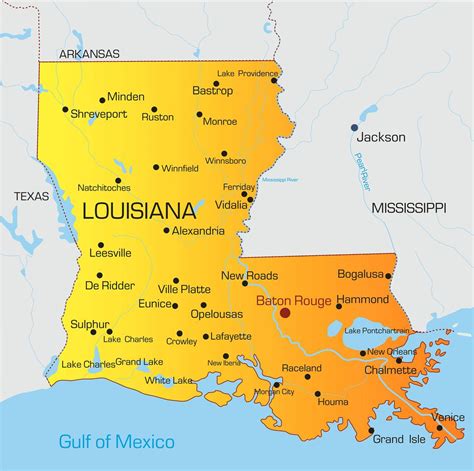 MAP Map of Louisiana and Mississippi
