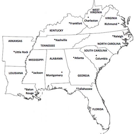 Training and Certification Options for MAP Map of the Southeast States and Capitals