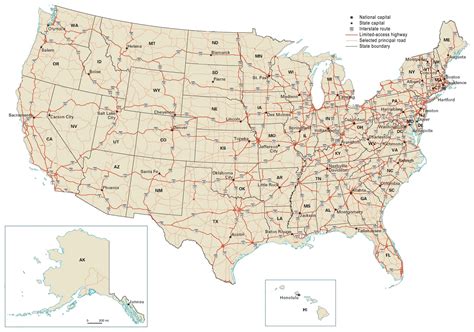 United States Map with Cities and Highways