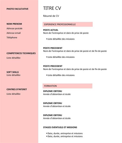 Trame Cv Gratuit