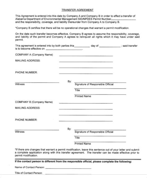 Transfer Agreement Template - 14+ Free Word, PDF Format Download