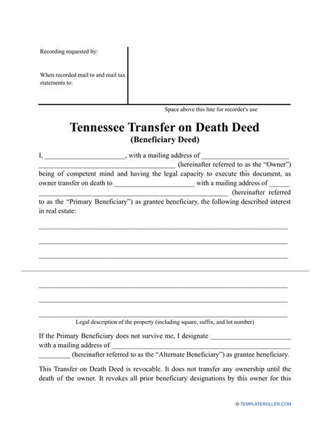Transfer On Death Deed Printable Form